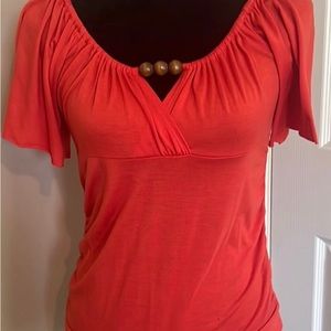 2/$18 Flutter Sleeve Top Wooden Bead Detail at Neckline Sz. S